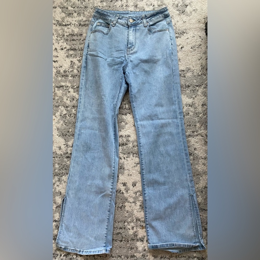 High Waisted Stretch Flare Jeans with Slit